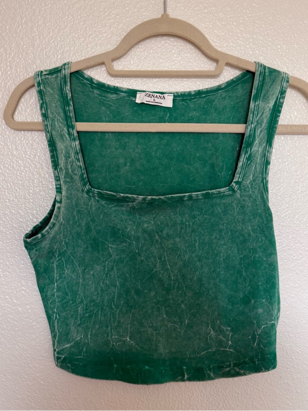 Zenana Outfitters Green Mineral-Wash Square Neck Crop Tank